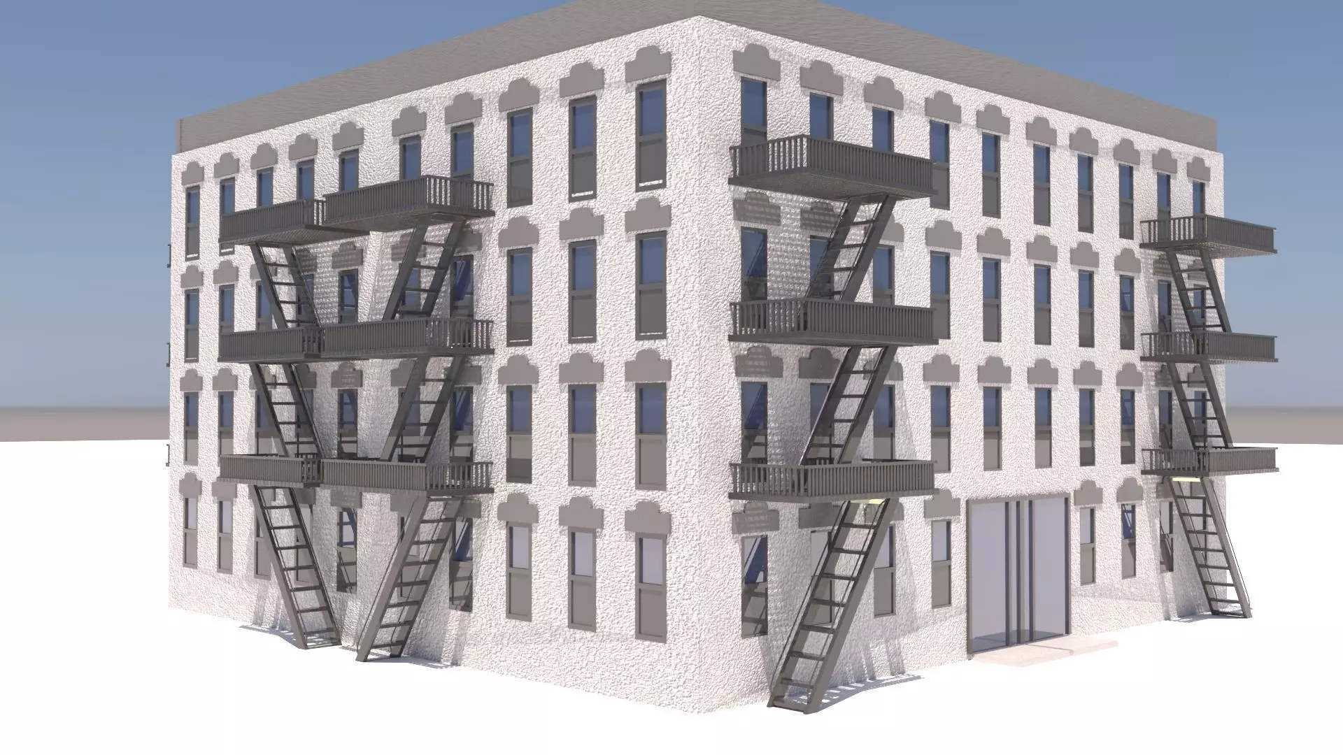 Urban Apartment Building with Fire Escape Free 3D model