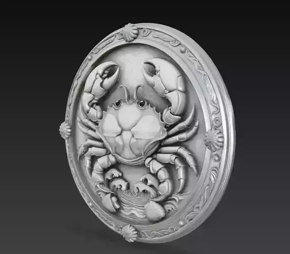Cancer Zodiac Medallion 3D Model Crab Astrology Relief