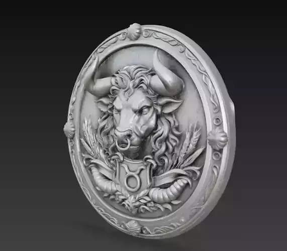 Taurus Zodiac Medallion 3D Model Bull Astrology Relief