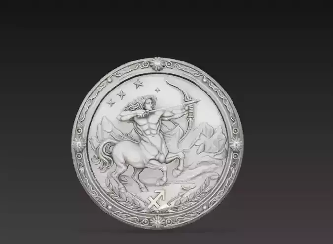 Sagittarius Zodiac Medallion 3D Model Archer Astrology Relief