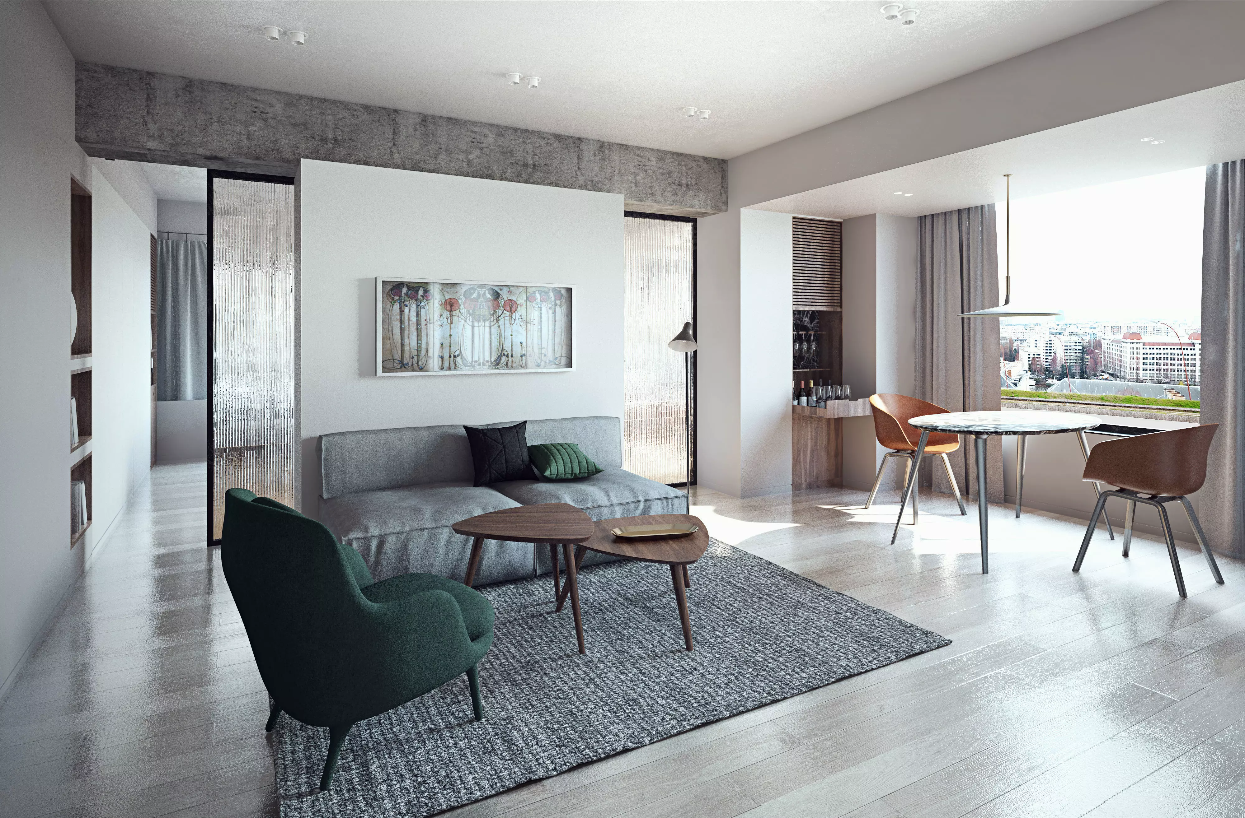 Modern Apartment Living Dining Area 3D model