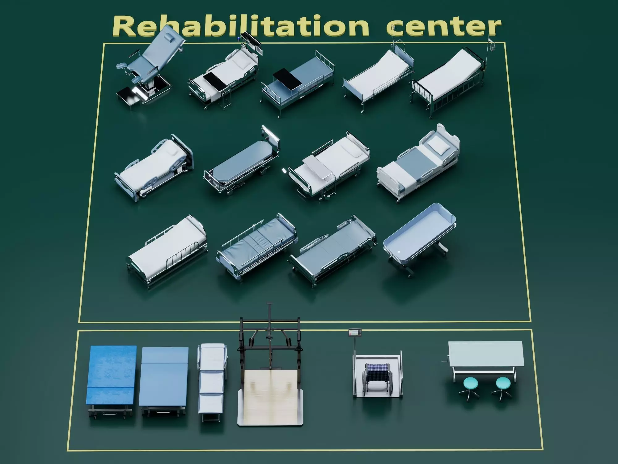 Rehabilitation Center Therapy Equipment Pack PBR Game Ready Low-poly 3D model
