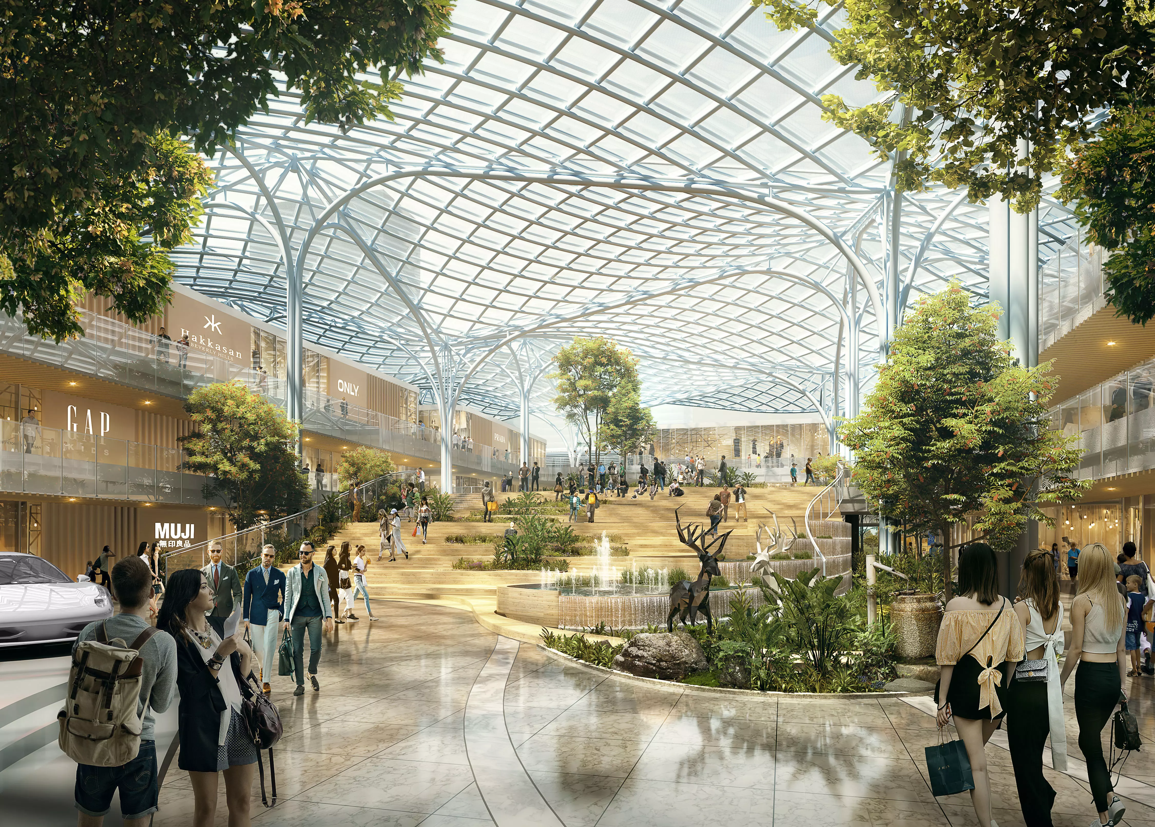 Luxury Shopping Mall Atrium With Glass Canopy 3D model
