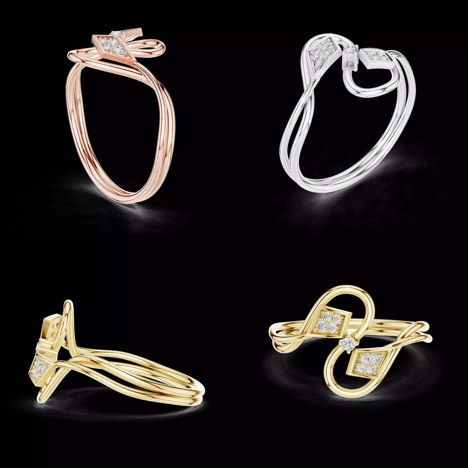 Modern Diamond Twist Ring Jewelry CAD Model STL 3DM File 3D print model