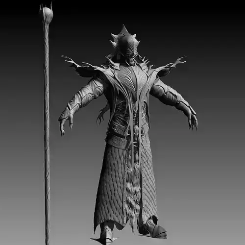 Necromancer character with staff 3D model