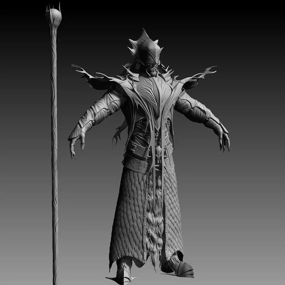 Necromancer character with staff 3D model