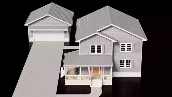 American House - Full interior Low-poly 3D model 7