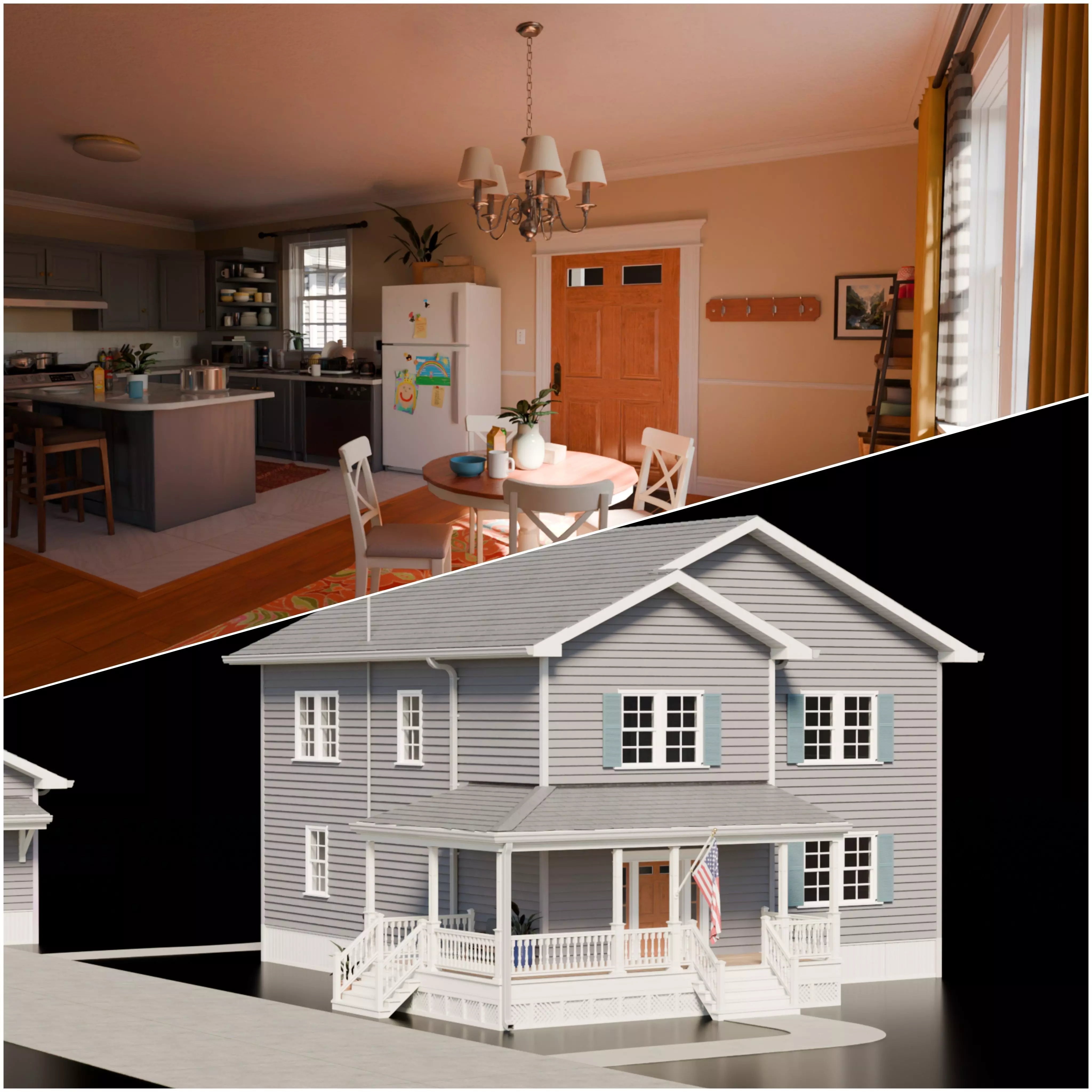 American House - Full interior Low-poly 3D model