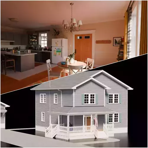 American House - Full interior Low-poly 3D model
