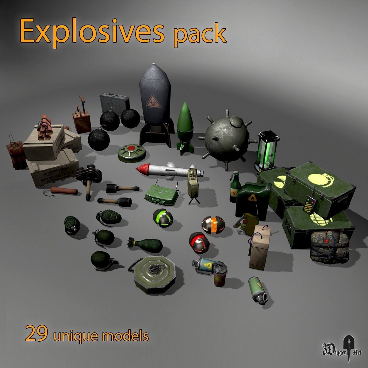 Explosives and bomb pack Low-poly 3D model_0