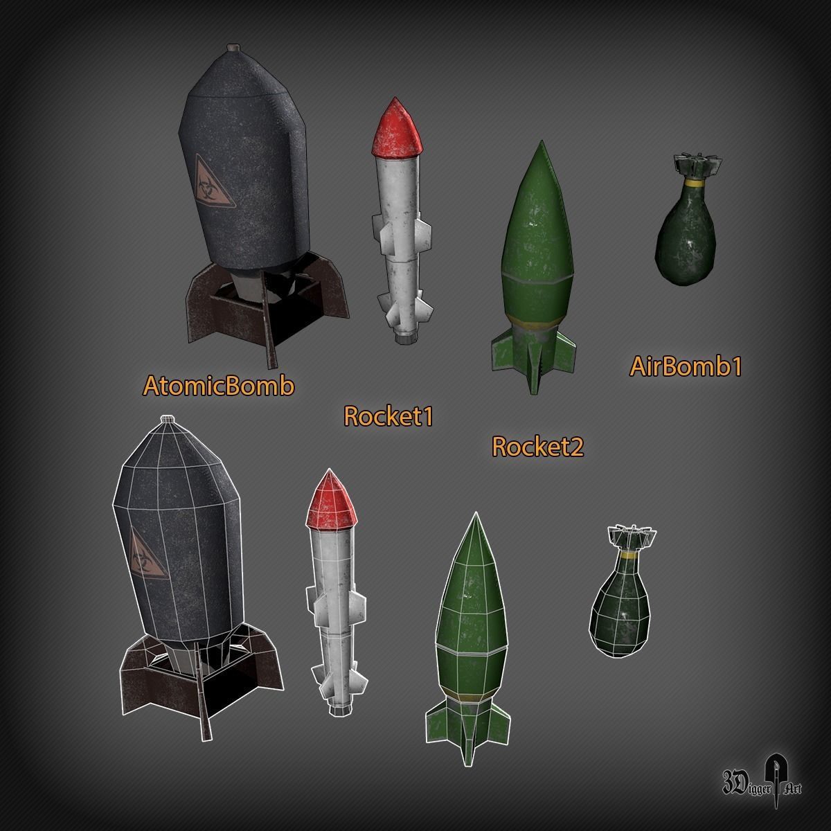 Explosives and bomb pack Low-poly 3D model_7