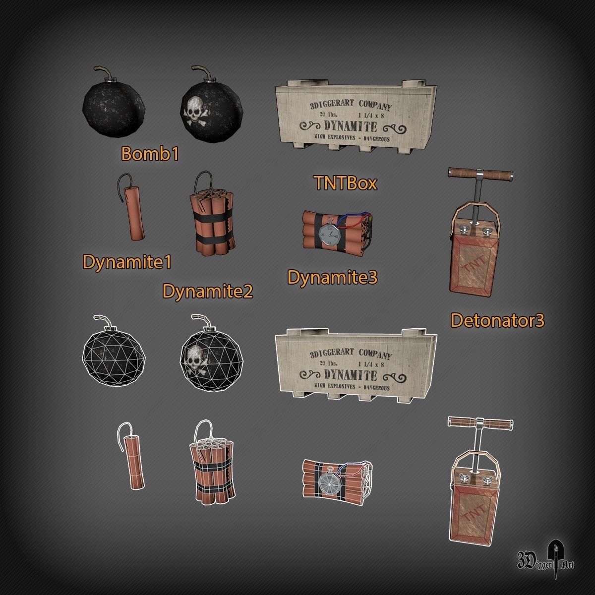 Explosives and bomb pack Low-poly 3D model_5