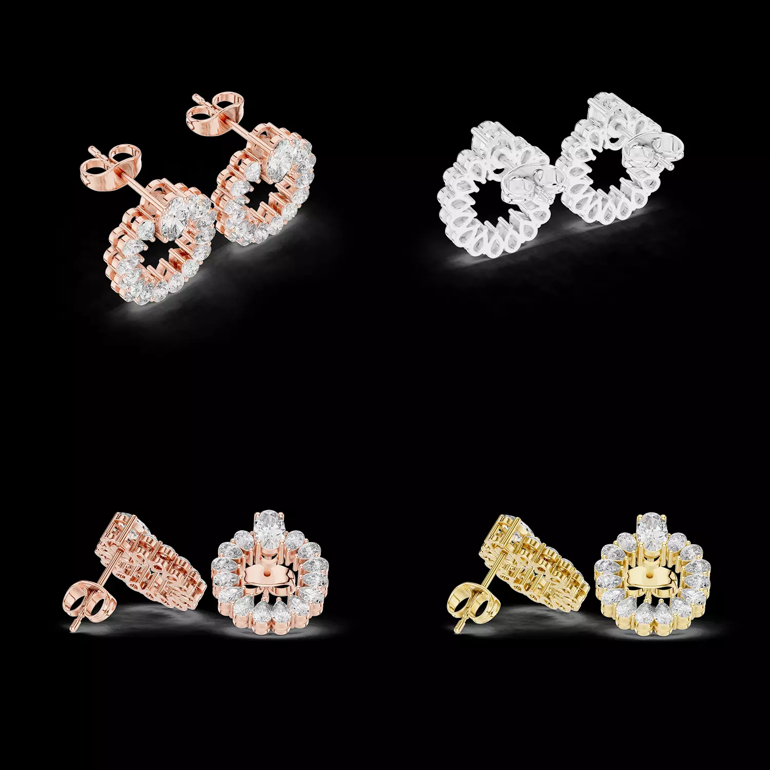 Heart Diamond Stud Earrings Jewelry CAD Model STL 3DM File 3D print model