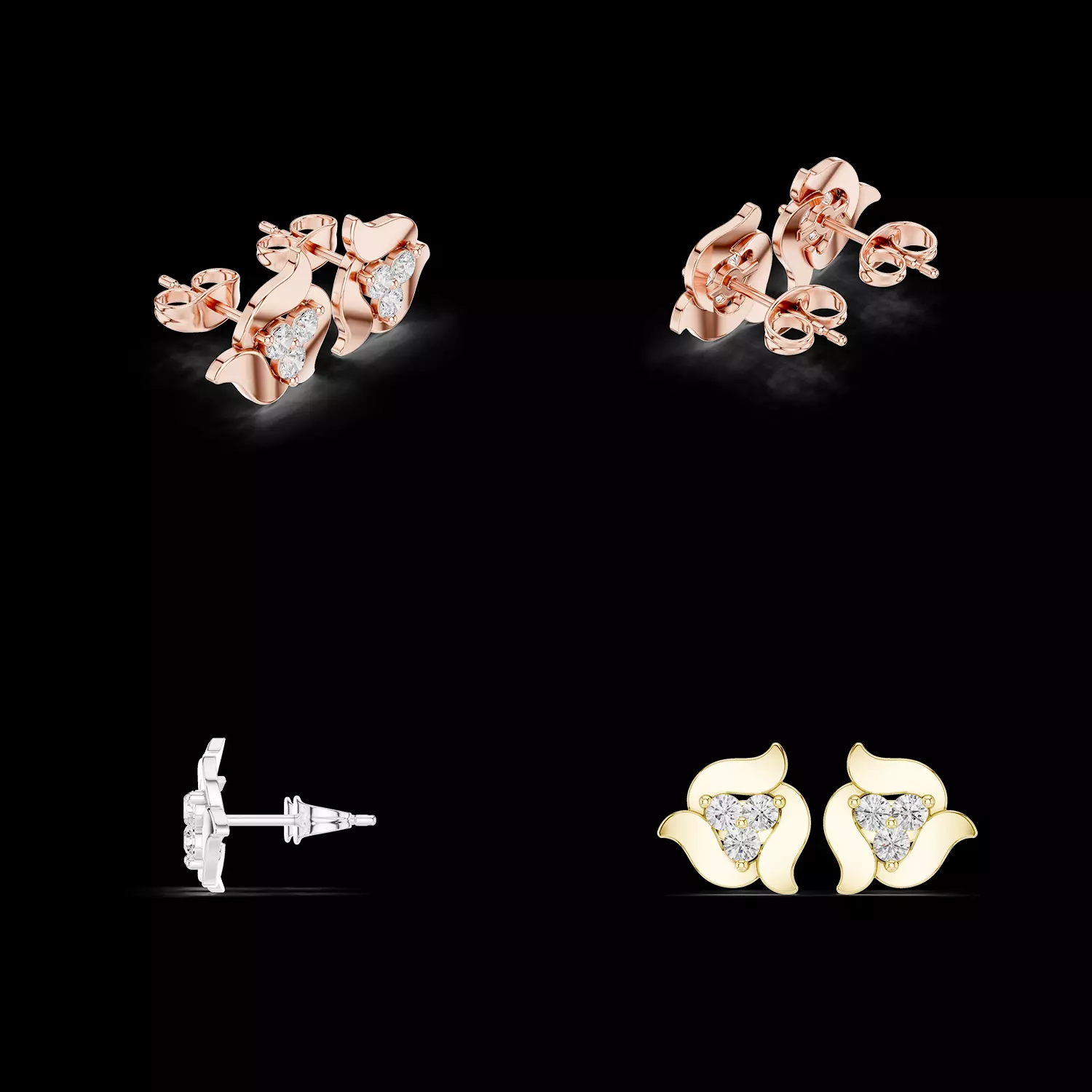 Heart Shape Diamond Stud Earrings 3D Printable CAD Model STL 3D print model