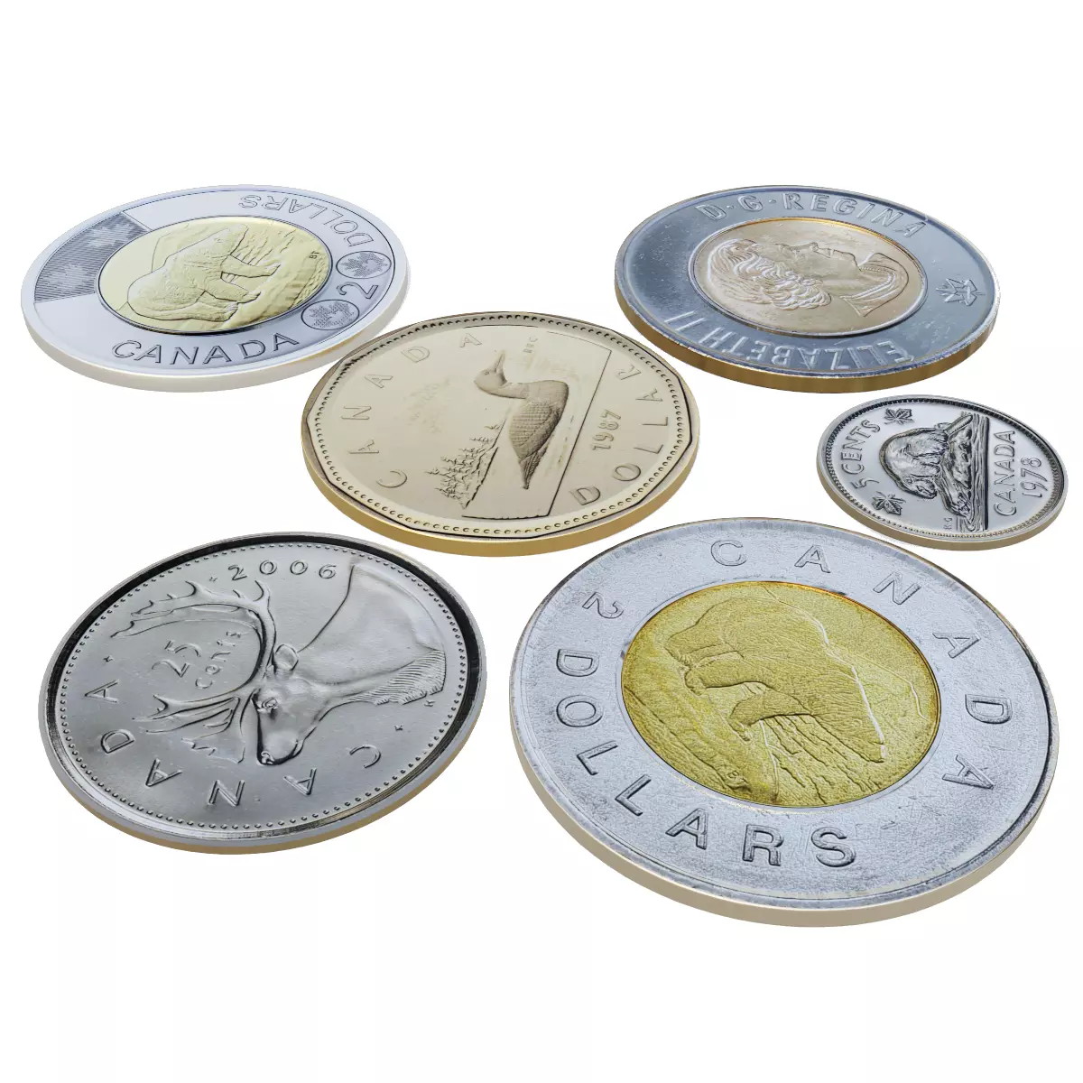 Canadian Coins Toonie Loonie 3D model