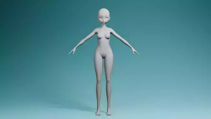 Stylized Anime Female Character Base Mesh 3D Model