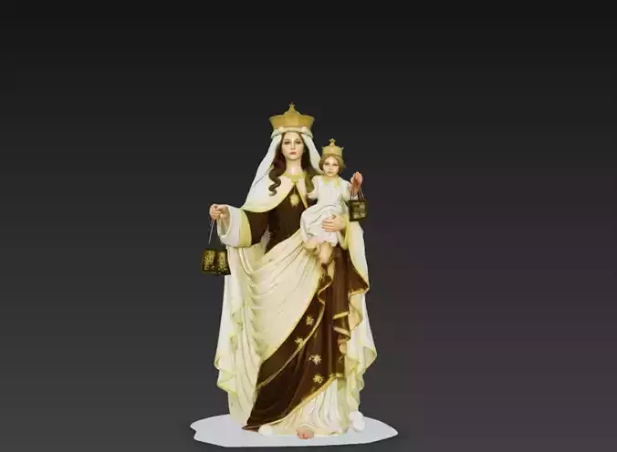 Our Lady of Mount Carmel Statue 3D Model Virgin Mary Figure