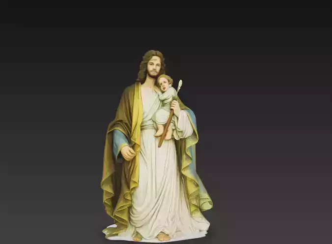 Saint Joseph with Child Jesus Statue 3D Model  Religious Figure