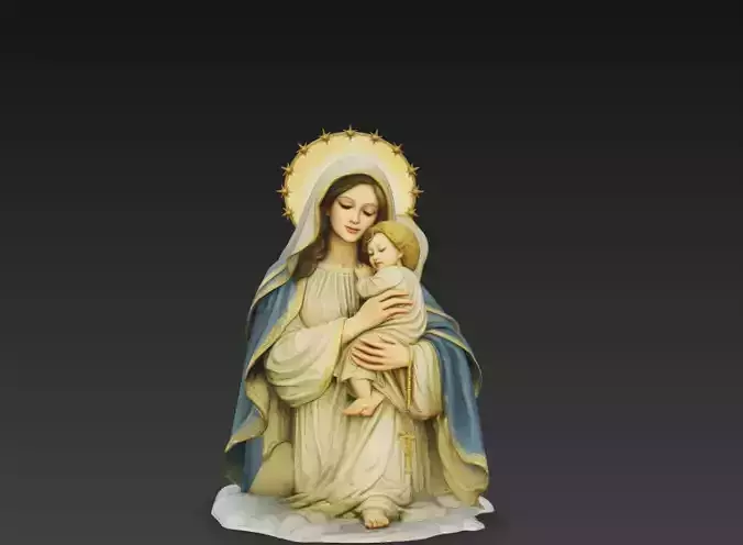 Madonna and Child Statue 3D Model Virgin Mary with Baby Jesus