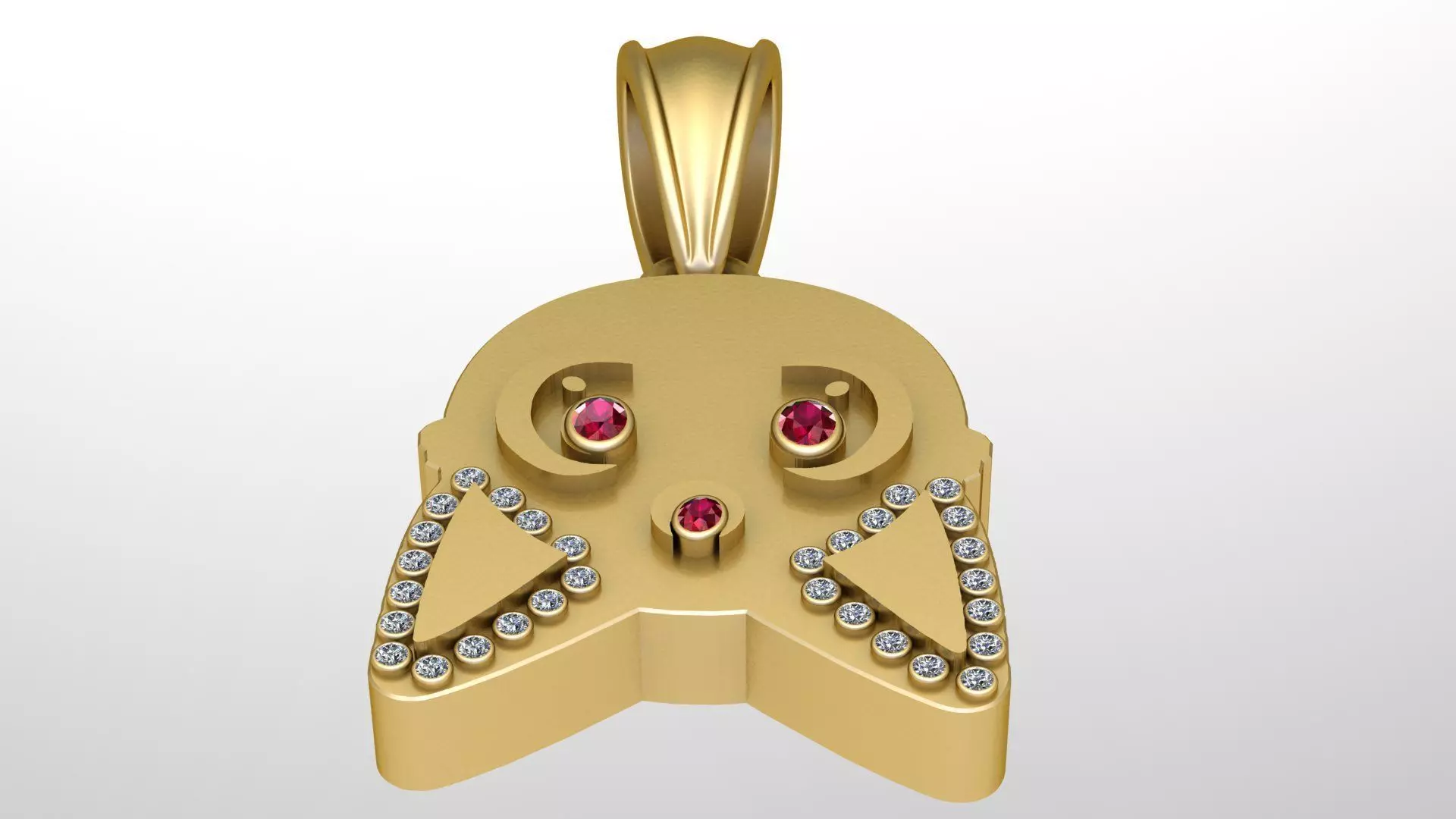 Cute Cat Face Ruby Diamond Pendant Luxury Gold Animal 3D print model