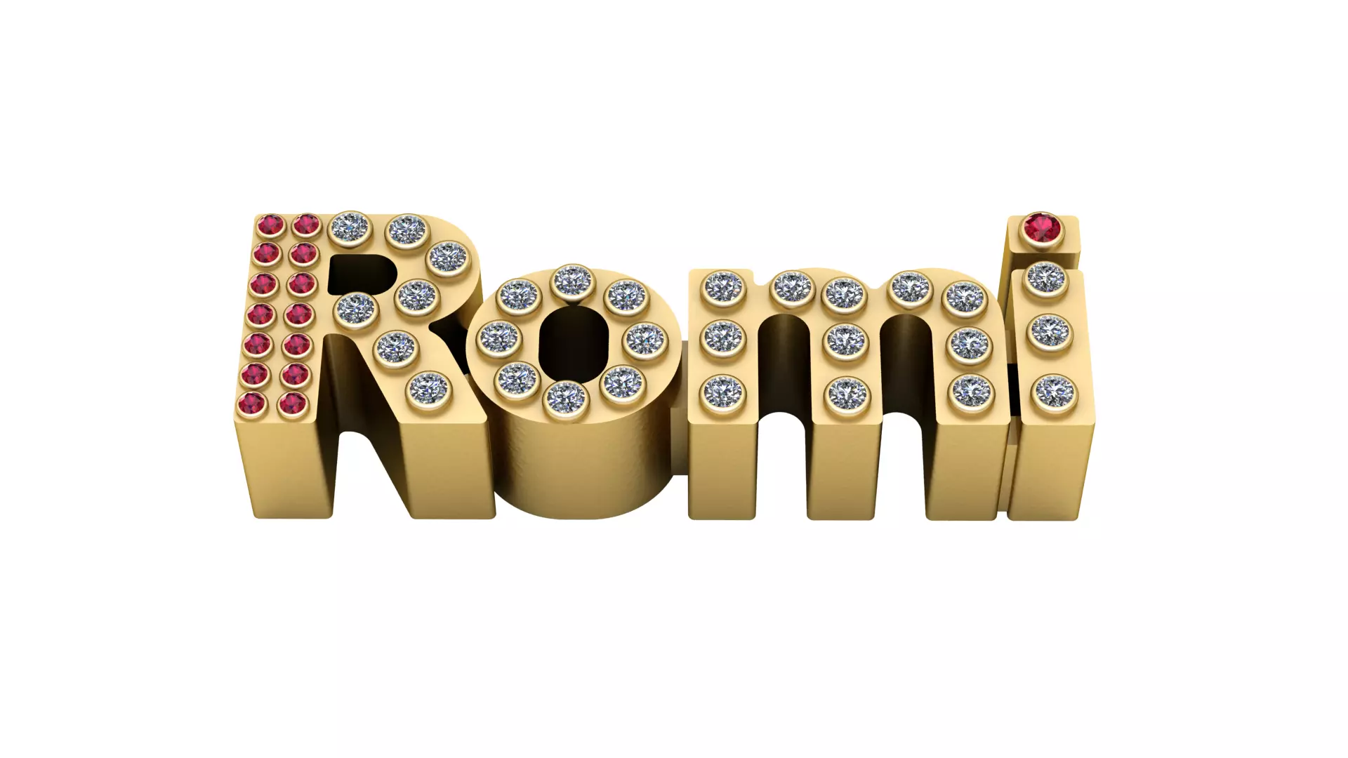 Custom Romi Name Pendant with Ruby Accents 3D Printable 3D print model