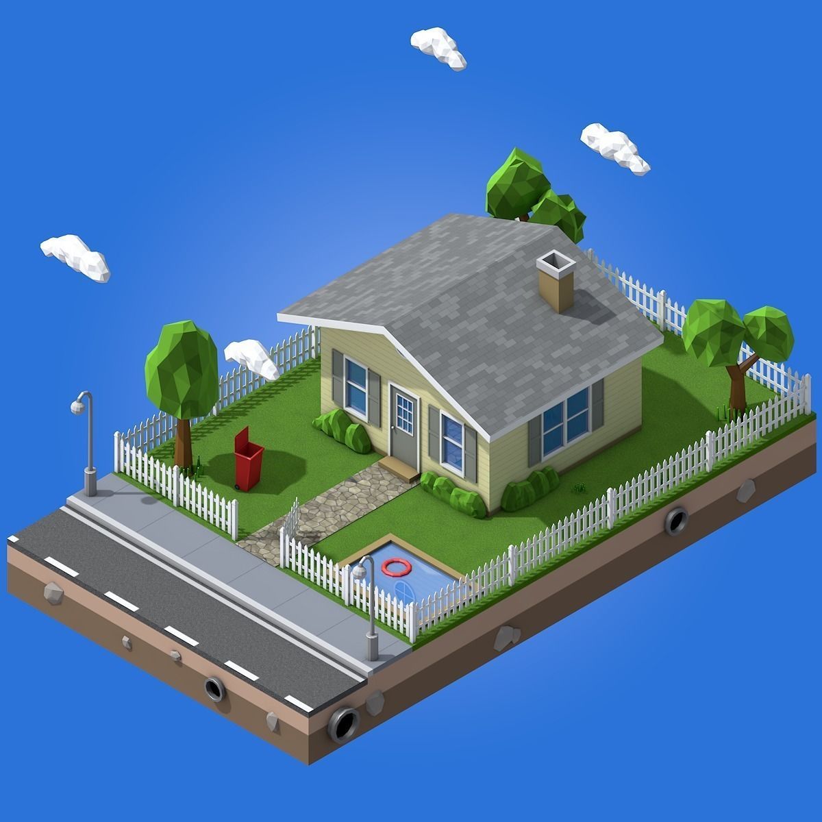 Low Poly Home house Low-poly 3D model_0