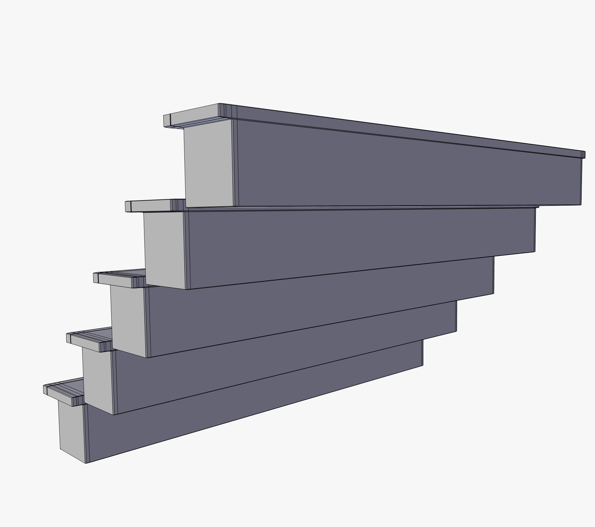 Stairs set of wooden 3D model_4