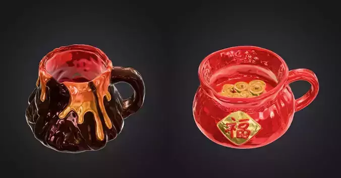 Volcano and Fortune Pouch mug  3D model 3