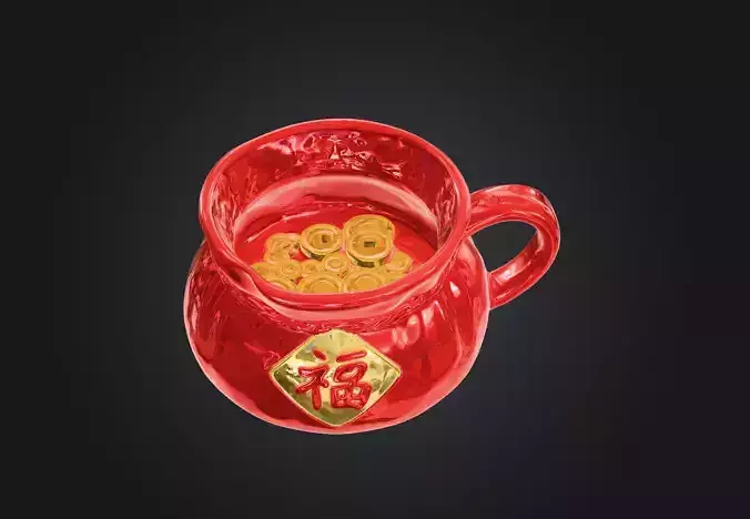 Volcano and Fortune Pouch mug  3D model 2
