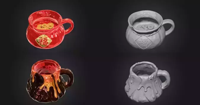 Volcano and Fortune Pouch mug  3D model 7