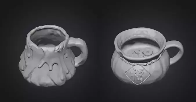 Volcano and Fortune Pouch mug  3D model 5