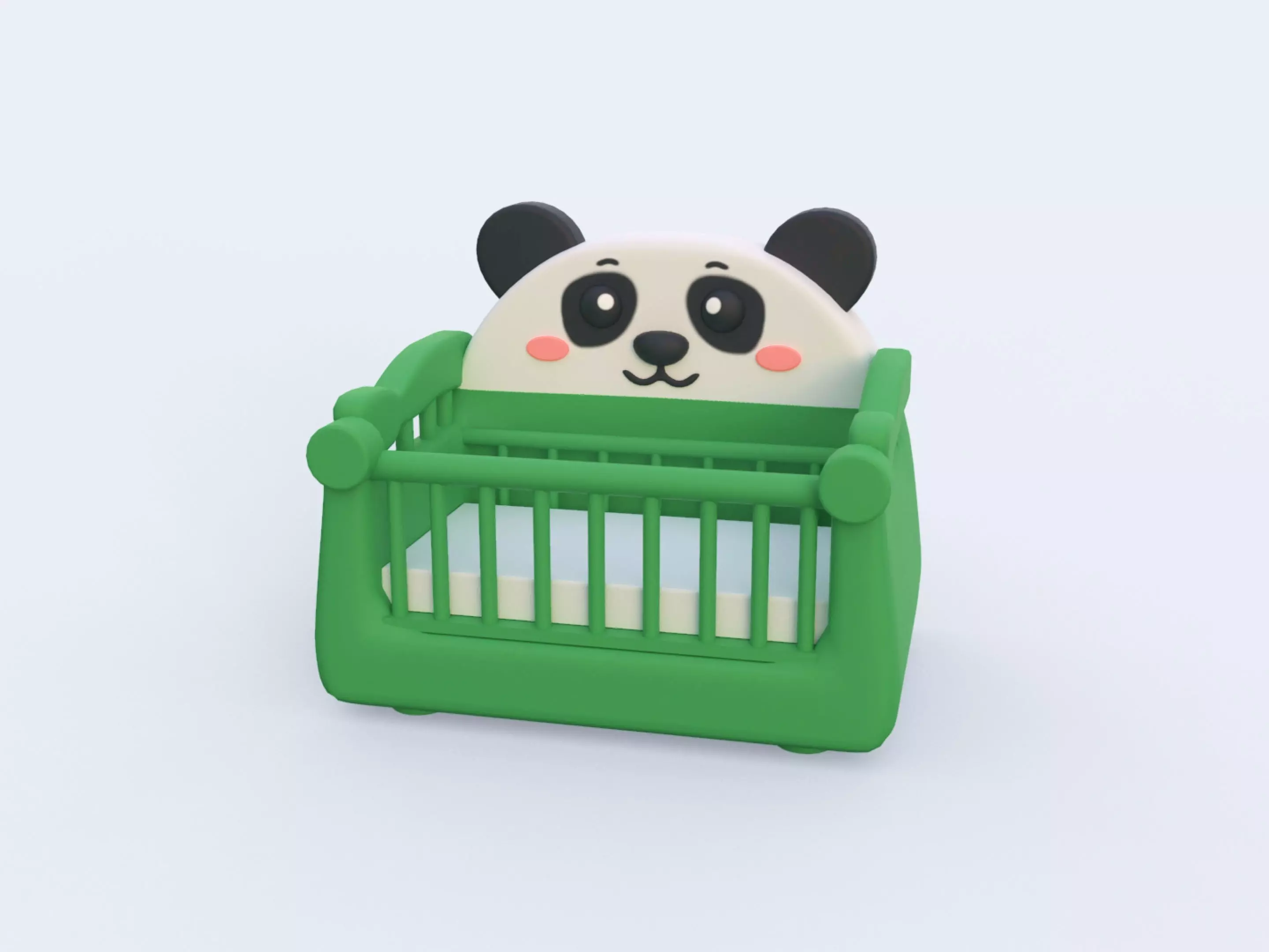 Cartoon Panda Baby Crib Nursery Low-poly 3D model