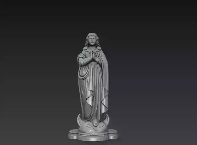 Praying Virgin Mary Statue 3D Model Catholic Sculpture
