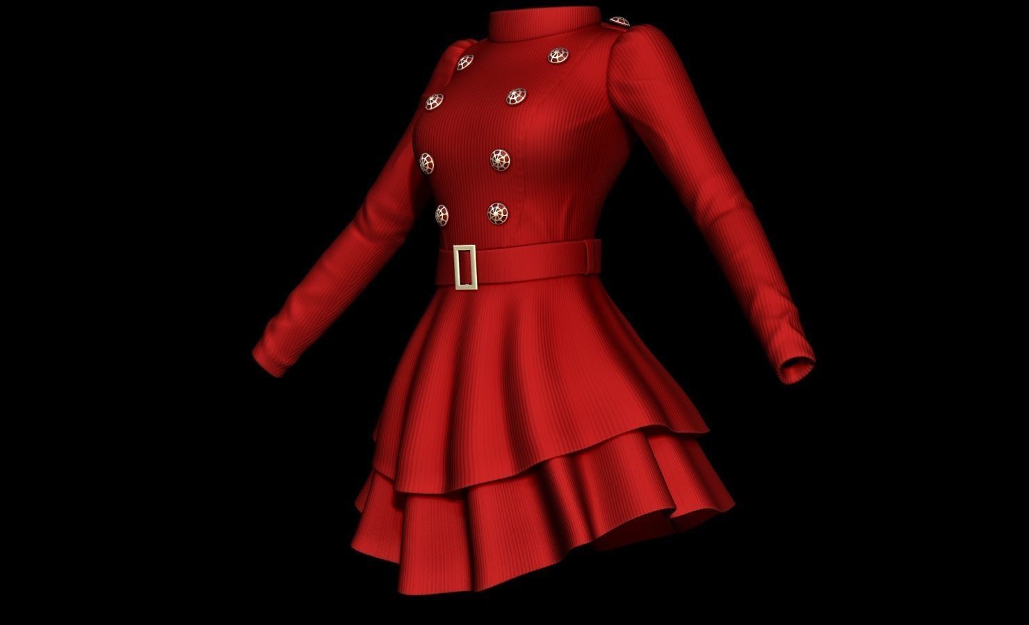 Long Sleeve Womens Dress 3D model_2