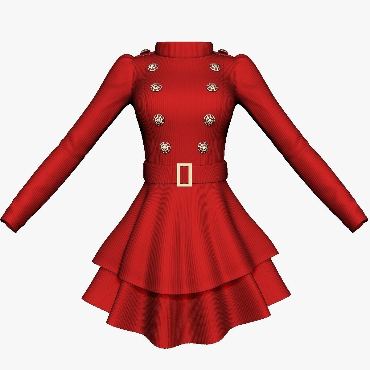 Long Sleeve Womens Dress 3D model_0