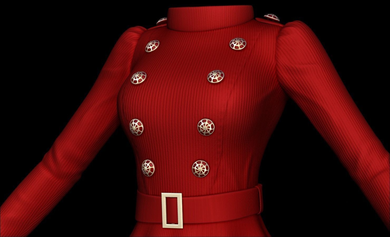 Long Sleeve Womens Dress 3D model_5