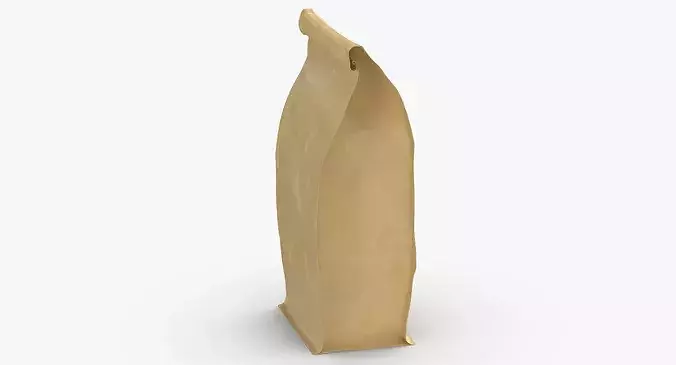 Flat Bottom Pouche 250g Closed Brown 3D model 6
