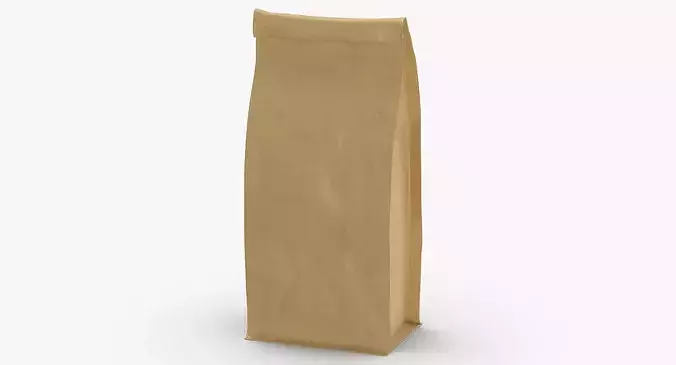 Flat Bottom Pouche 250g Closed Brown 3D model 2