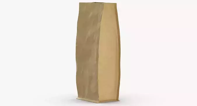 Flat Bottom Pouche 500g Open Brown 3D model 4
