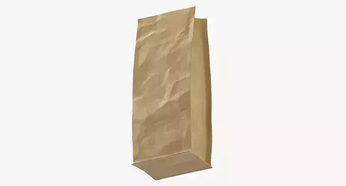 Flat Bottom Pouche 500g Open Brown 3D model 7