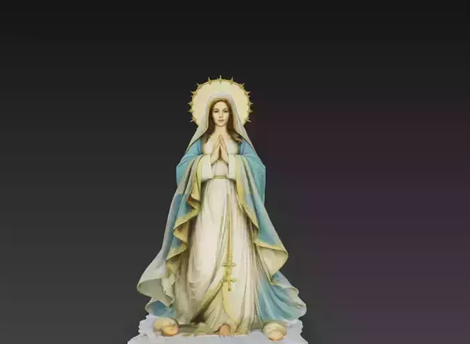 Virgin Mary Prayer Statue 3D Model Catholic Sculpture