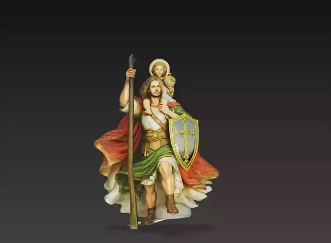 Saint Christopher with Child Jesus Statue 3D Model