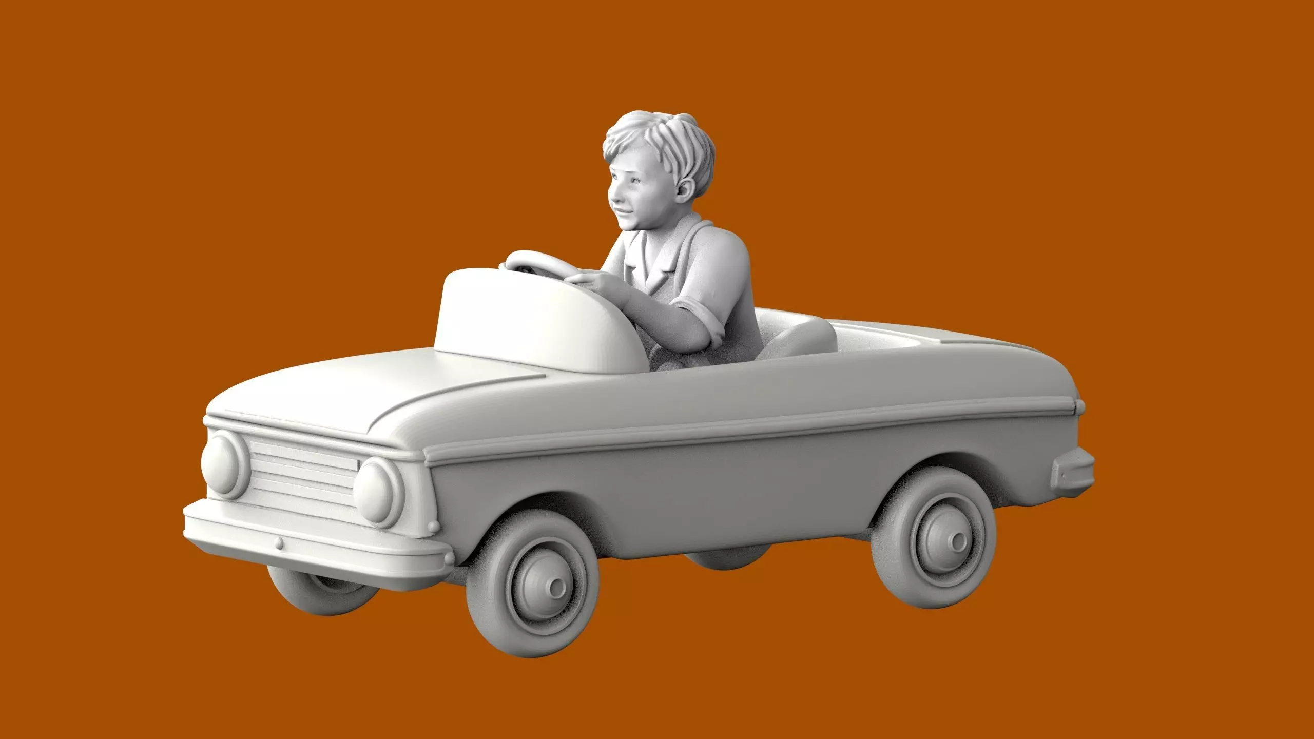 Boy in Toy Car STL Scale Kids Vehicle Figurine Diorama 3D print model