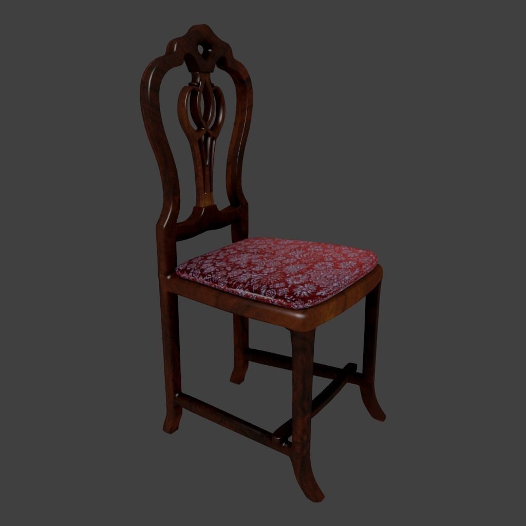 3D Wooden Chair Low-poly 3D model_1