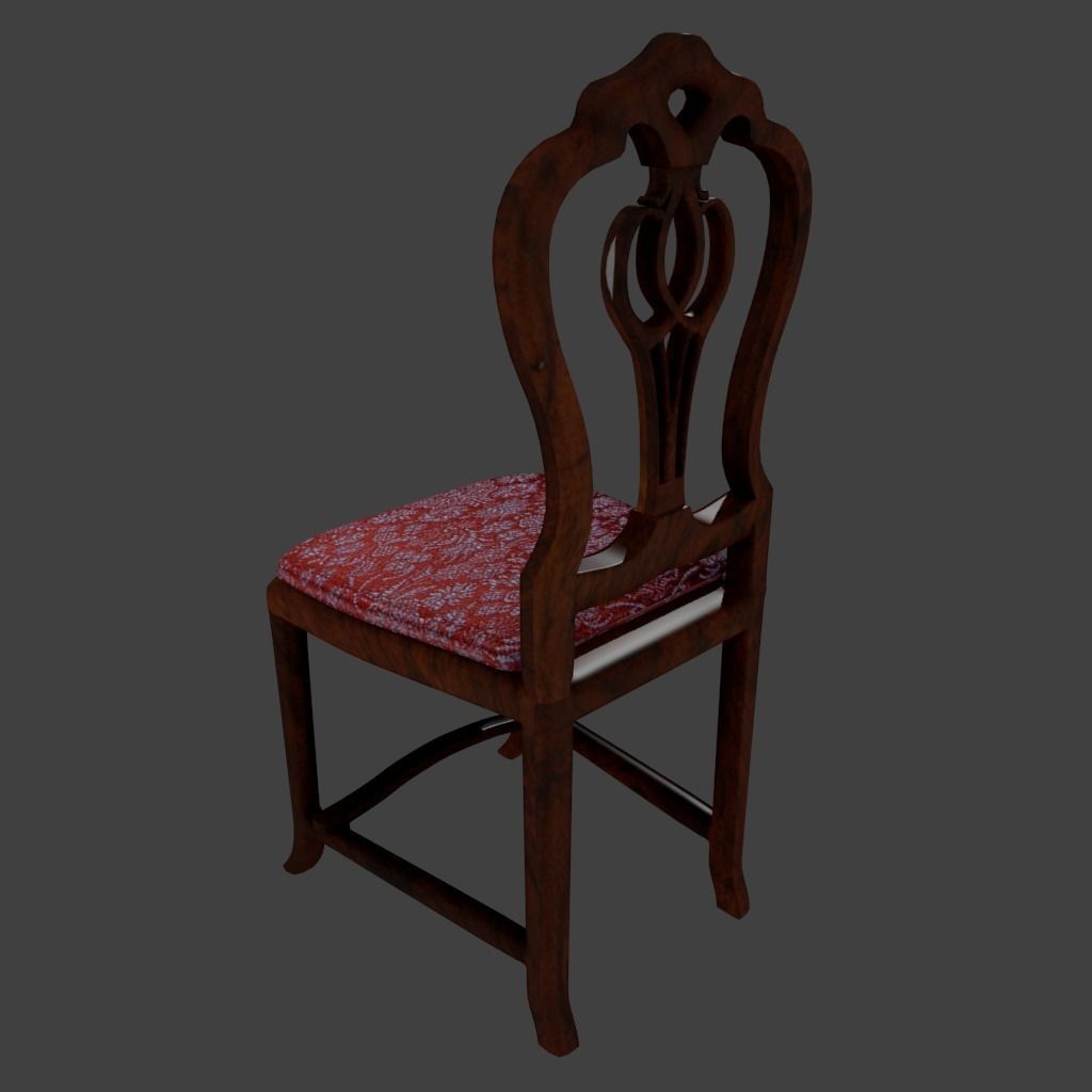 3D Wooden Chair Low-poly 3D model_0