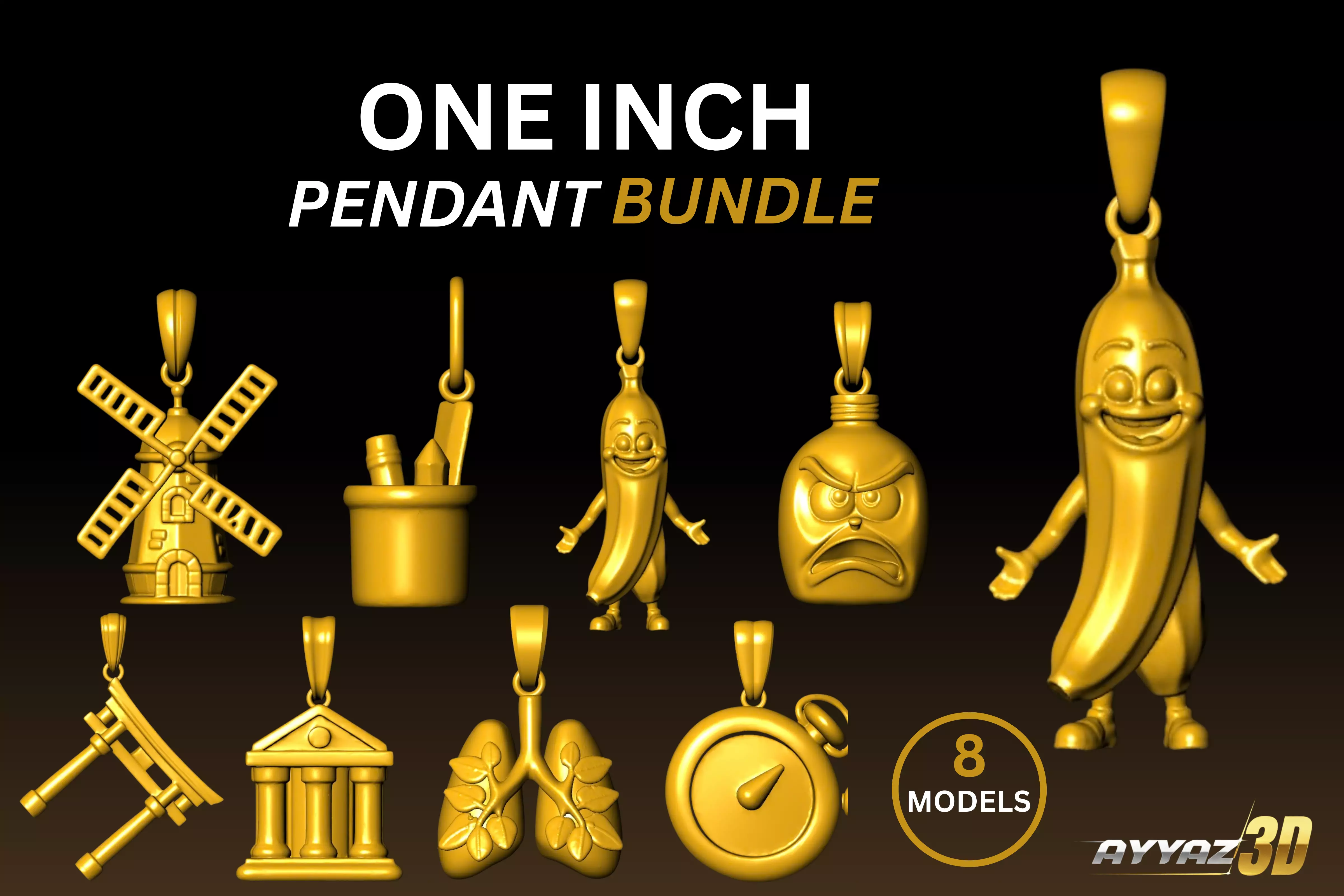 One Inch Pendant Bundle - 8 Mini Charm Pendants 3D print model
