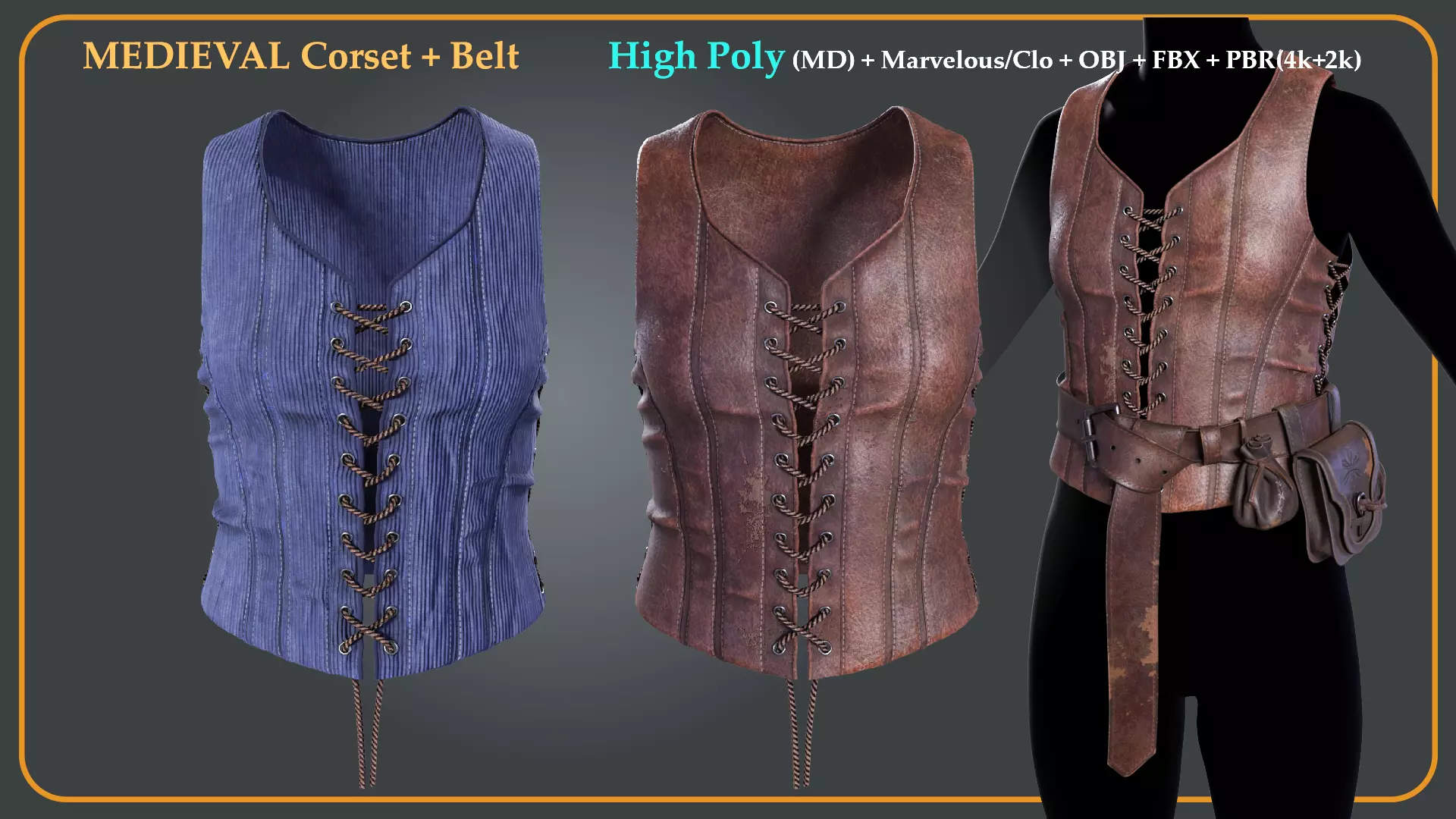 Medieval Corset and Belt Marvelous Clo Unreal 3D model