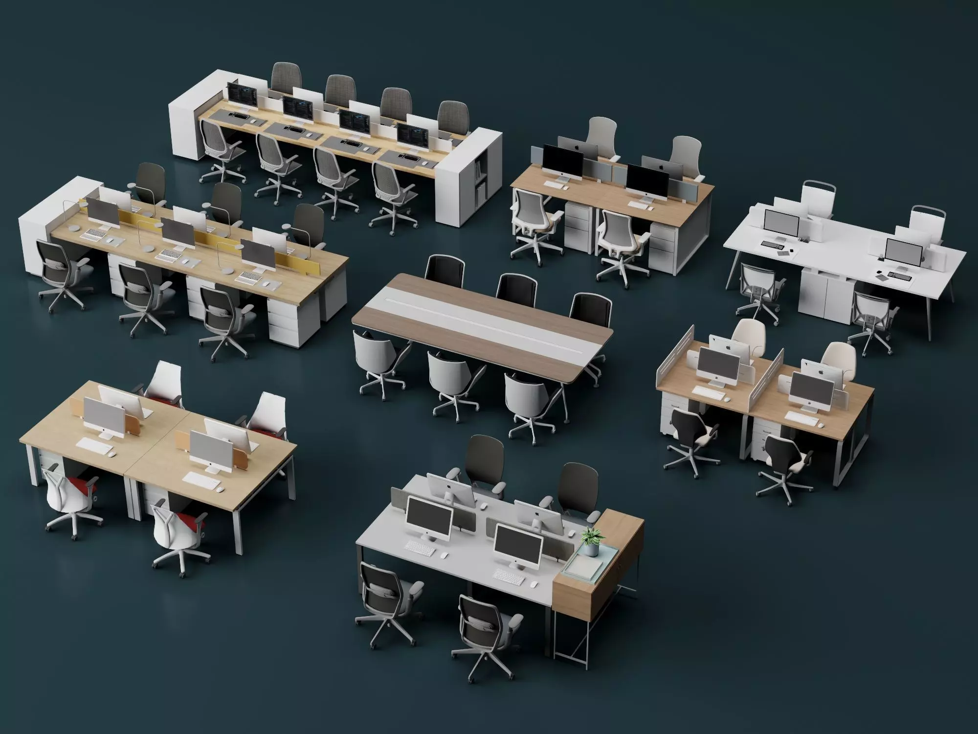 Modern Open Office Workstation Furniture Pack PBR Game Ready Low-poly 3D model