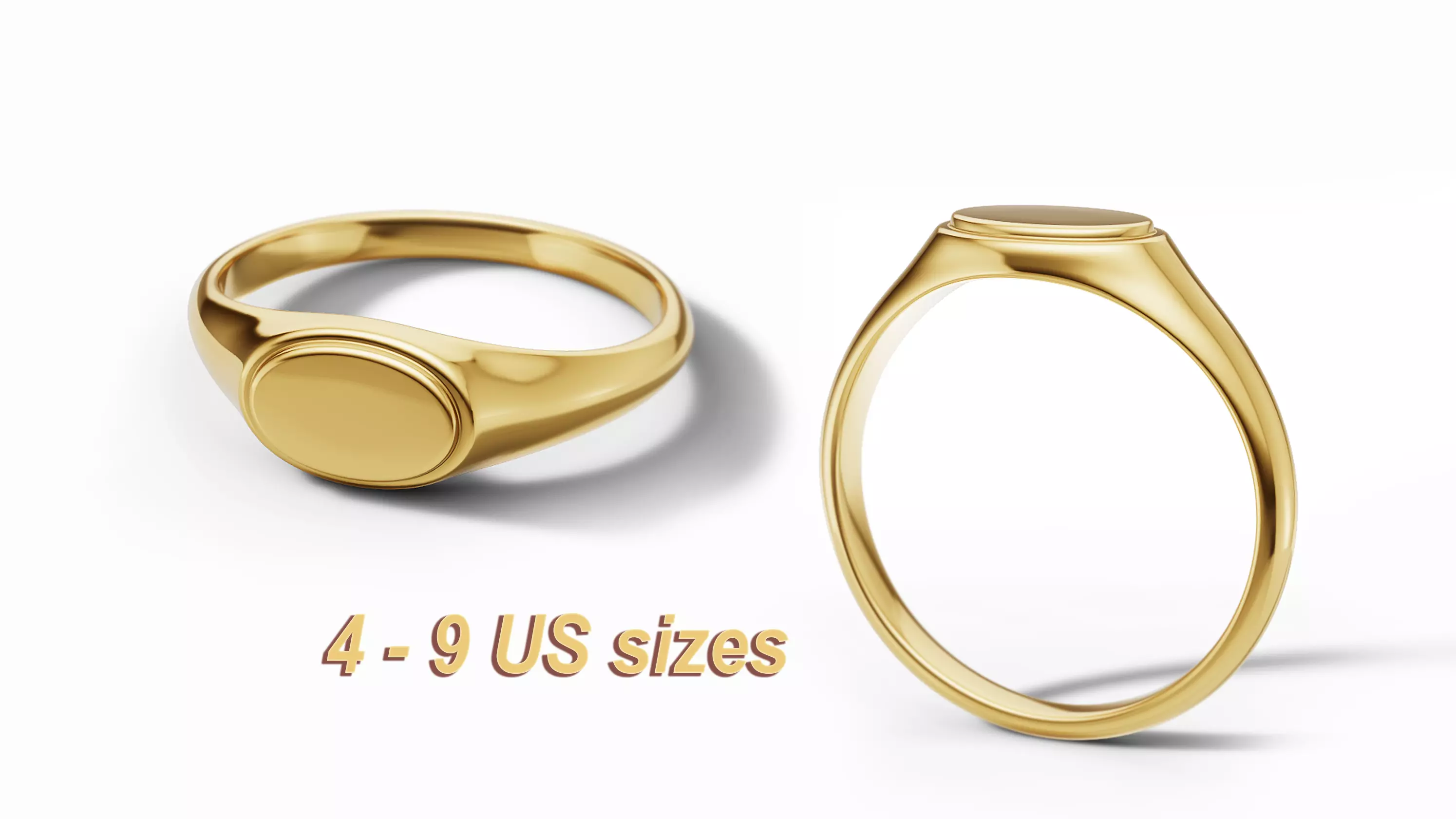 East-West Oval Signet Pinky Ring Engravable 3D Model 3D print model