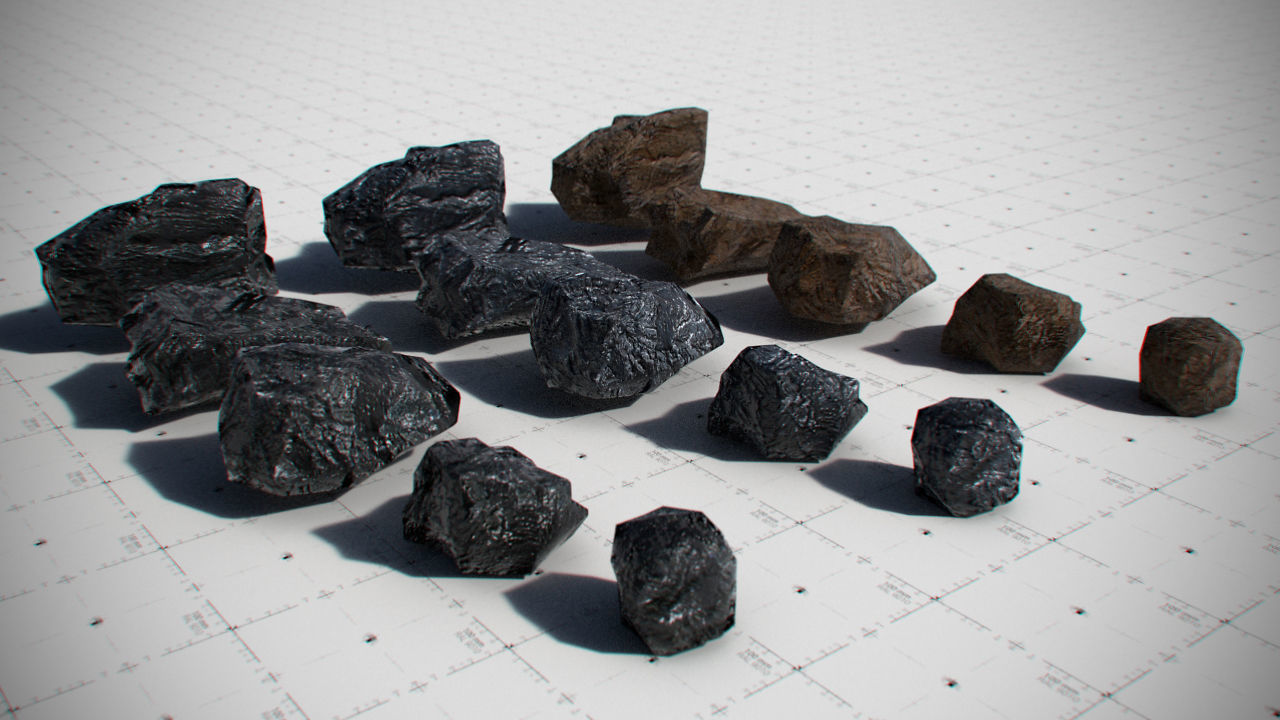 Coal Model Pack - Black Brown Anthracite Low-poly 3D model_16